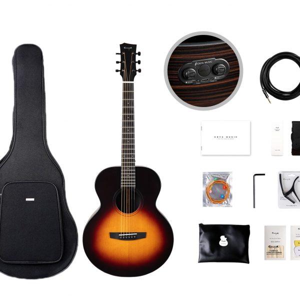 Enya EMX1Pro 36inch Solid Spruce Top Transacoustic Guitar With 15 mm Bag ,Capo, String, Cable, Strap and pick Sunburst