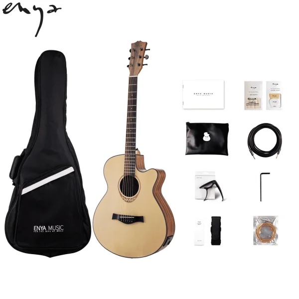 Enya Amari 408C Semi Acoustic Guitar With Free Bag Capo String Cable Strap and pick