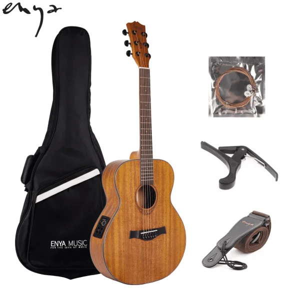 ENYA Amari Mini 36inch Mahogany (A) Semi Acoustic Travel Guitar with free Bag,Strap,Capo and Strings sets